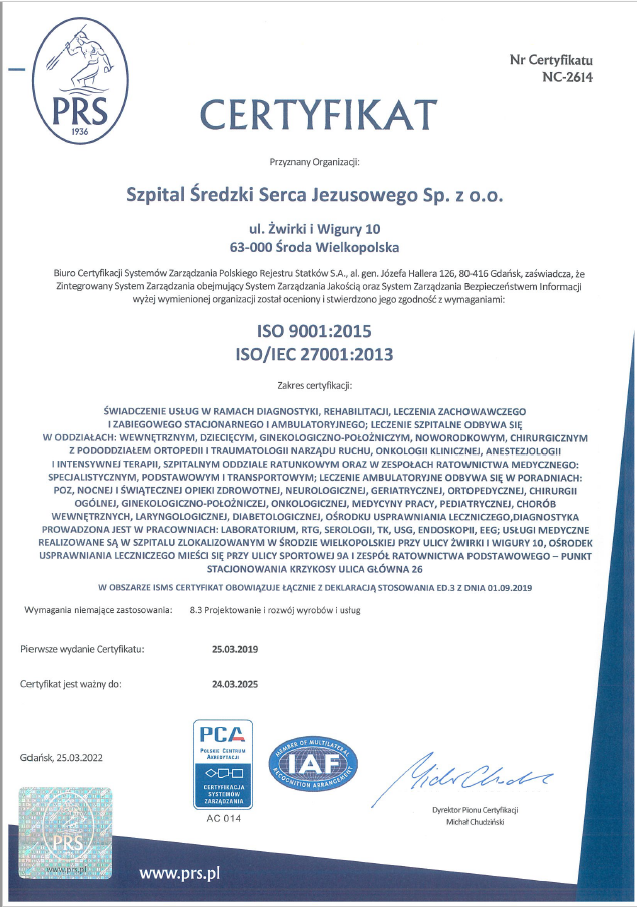 Certyfikat ISO2015